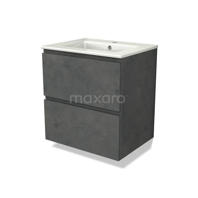 Modulo Vanity units with basin | 60 cm Dark grey concrete Handle-less front Ceramic 2 Stacked drawers BMW17-04580