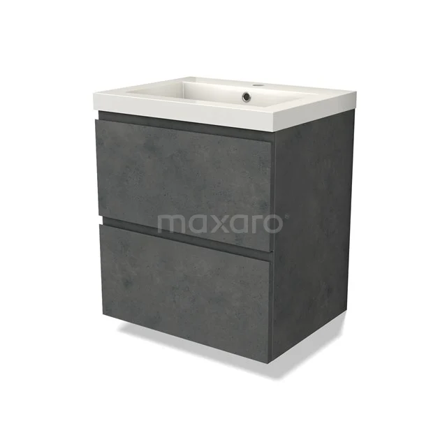 Modulo Vanity units with basin | 60 cm Dark grey concrete Handle-less front Mineral marble 2 Stacked drawers BMW17-04581