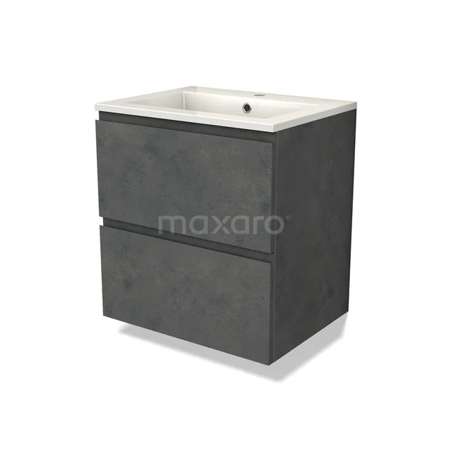 Modulo Vanity units with basin | 60 cm Dark grey concrete Handle-less front Mineral marble 2 Stacked drawers BMW17-04582