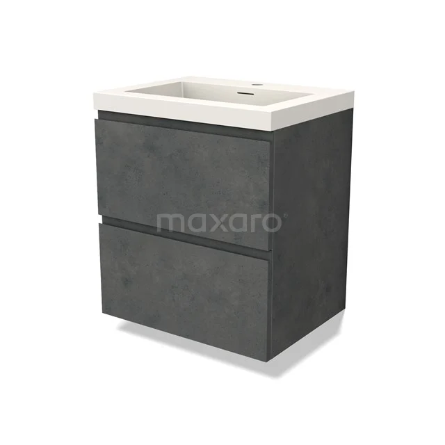 Modulo Bathroom furniture with sink | 60 cm Dark grey concrete Handle-less front Solid surface 2 Stacked drawers BMW17-04583