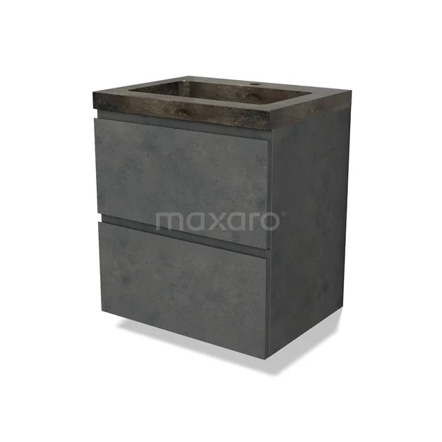 Modulo Vanity units with basin | 60 cm Dark grey concrete Handle-less front Natural stone 2 Stacked drawers BMW17-04585