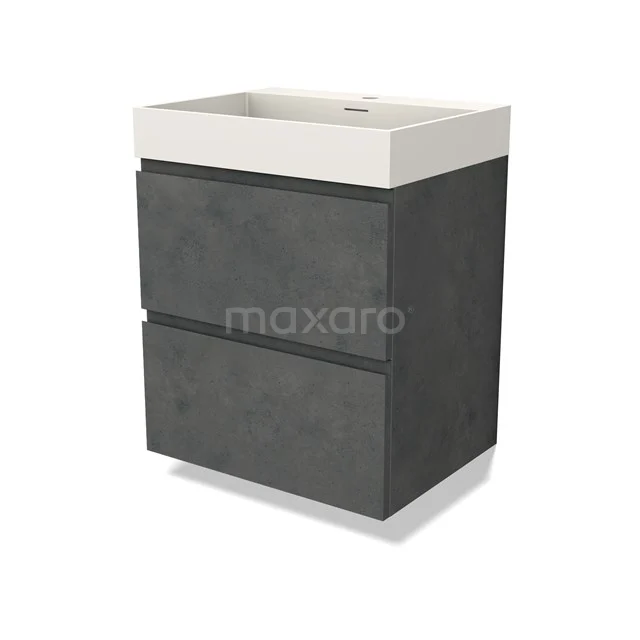 Modulo Waschtische | 60 cm Dunkelgrauer Beton Grifflos front Solid Surface 2 übereinanderliegende Schubladen BMW17-04586