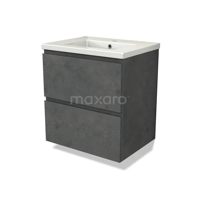 Modulo Vanity units with basin | 60 cm Dark grey concrete Handle-less front Ceramic 2 Stacked drawers BMW17-04587