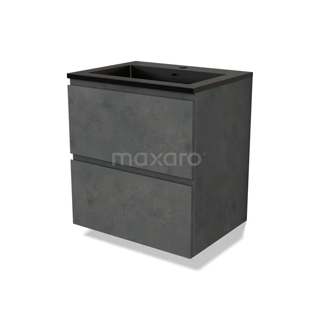 Modulo Vanity units with basin | 60 cm Dark grey concrete Handle-less front Quartz 2 Stacked drawers BMW17-04588