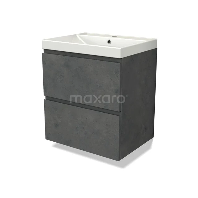 Modulo Vanity units with basin | 60 cm Dark grey concrete Handle-less front Ceramic 2 Stacked drawers BMW17-04590