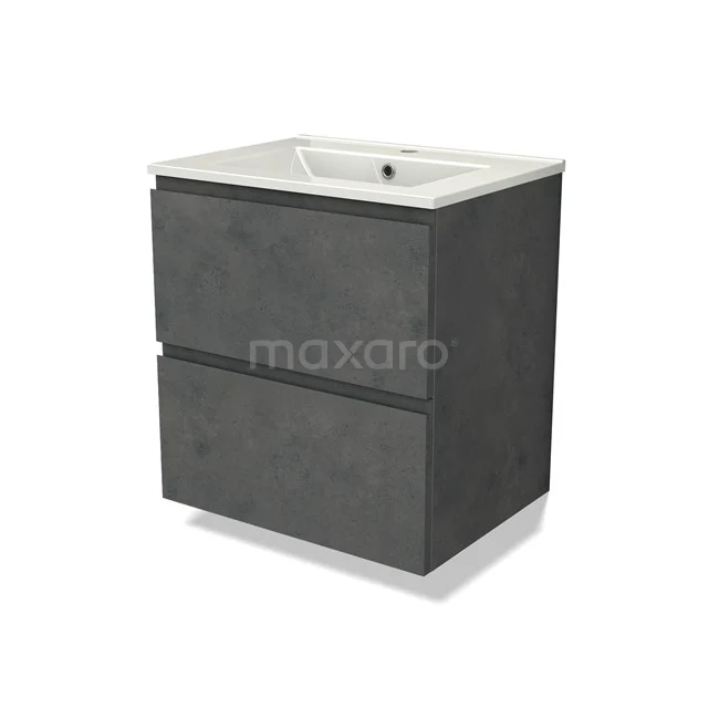 Modulo Vanity units with basin | 60 cm Dark grey concrete Handle-less front Ceramic 2 Stacked drawers BMW17-04591
