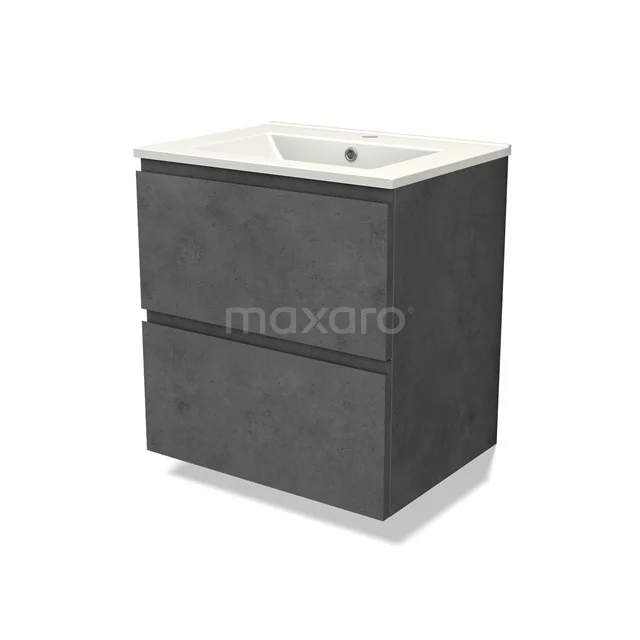 Modulo Vanity units with basin | 60 cm Dark grey concrete Handle-less front Ceramic 2 Stacked drawers BMW17-04592
