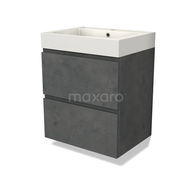 Modulo Bathroom furniture with sink | 60 cm Dark grey concrete Handle-less front Mineral marble 2 Stacked drawers BMW17-04593