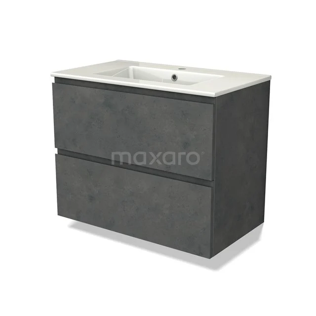 Modulo Vanity units with basin | 80 cm Dark grey concrete Handle-less front Ceramic 2 Stacked drawers BMW17-04600