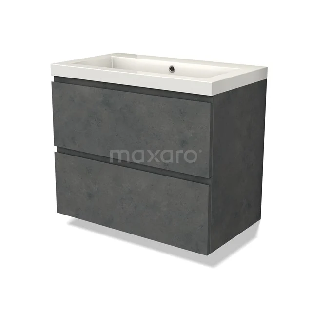 Modulo Vanity units with basin | 80 cm Dark grey concrete Handle-less front Mineral marble 2 Stacked drawers BMW17-04601