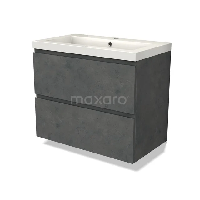 Modulo Vanity units with basin | 80 cm Dark grey concrete Handle-less front Mineral marble 2 Stacked drawers BMW17-04602