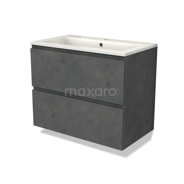 Modulo Vanity units with basin | 80 cm Dark grey concrete Handle-less front Mineral marble 2 Stacked drawers BMW17-04603
