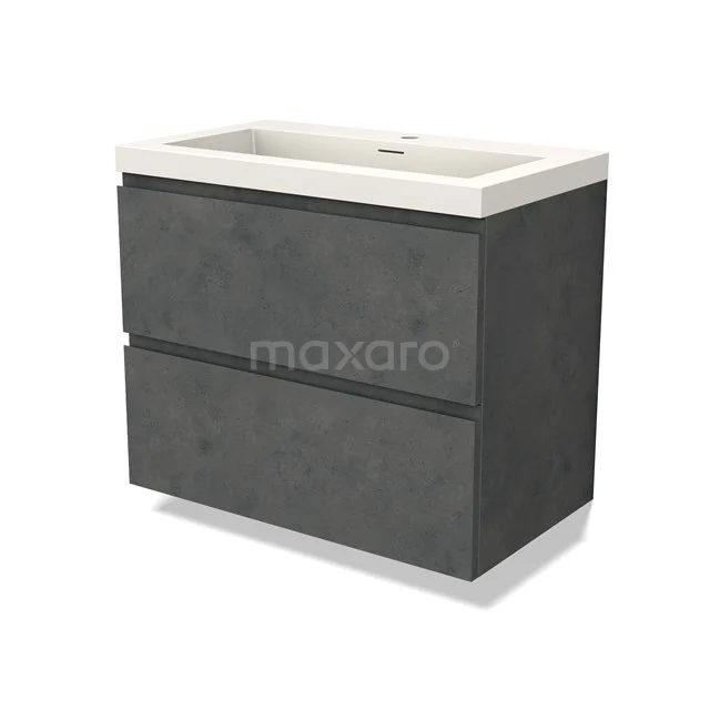 Modulo Vanity units with basin | 80 cm Dark grey concrete Handle-less front Solid surface 2 Stacked drawers BMW17-04604