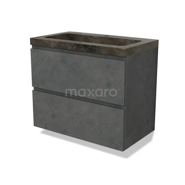 Modulo Vanity units with basin | 80 cm Dark grey concrete Handle-less front Natural stone 2 Stacked drawers BMW17-04606