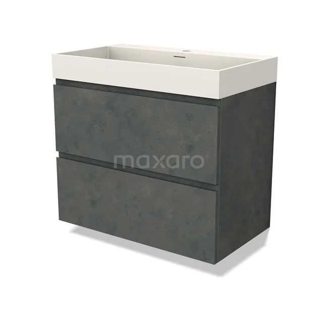 Modulo Bathroom furniture with sink | 80 cm Dark grey concrete Handle-less front Solid surface 2 Stacked drawers BMW17-04607