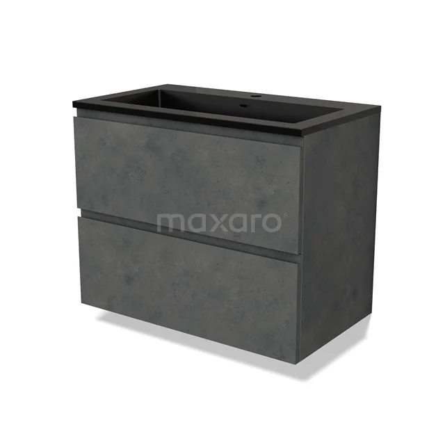 Modulo Vanity units with basin | 80 cm Dark grey concrete Handle-less front Quartz 2 Stacked drawers BMW17-04609