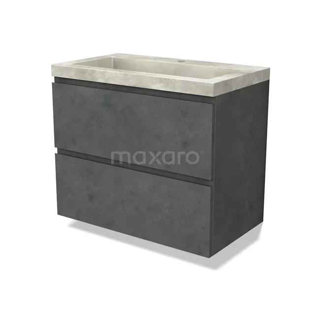 Modulo Waschtische | 80 cm Dunkelgrauer Beton Grifflos front Beton 2 übereinanderliegende Schubladen BMW17-04610