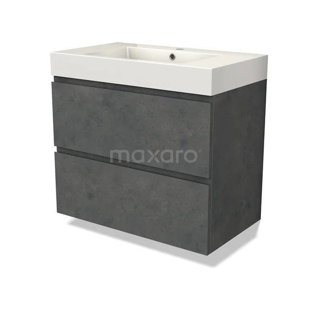 Modulo Vanity units with basin | 80 cm Dark grey concrete Handle-less front Mineral marble 2 Stacked drawers BMW17-04614