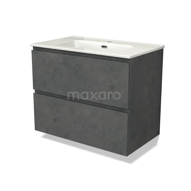 Modulo Vanity units with basin | 80 cm Dark grey concrete Handle-less front Ceramic 2 Stacked drawers BMW17-04615