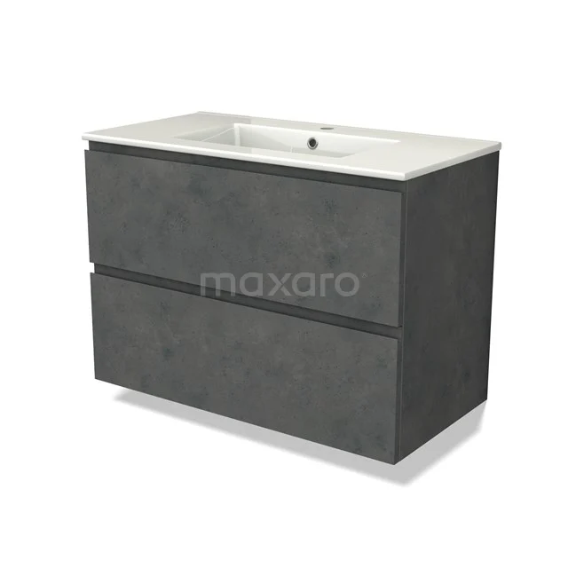 Modulo Vanity units with basin | 90 cm Dark grey concrete Handle-less front Ceramic 2 Stacked drawers BMW17-04616