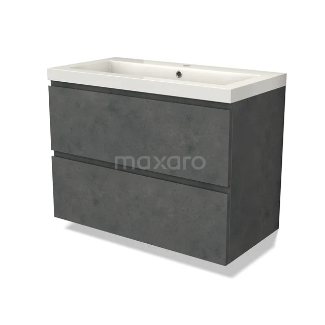 Modulo Vanity units with basin | 90 cm Dark grey concrete Handle-less front Mineral marble 2 Stacked drawers BMW17-04617