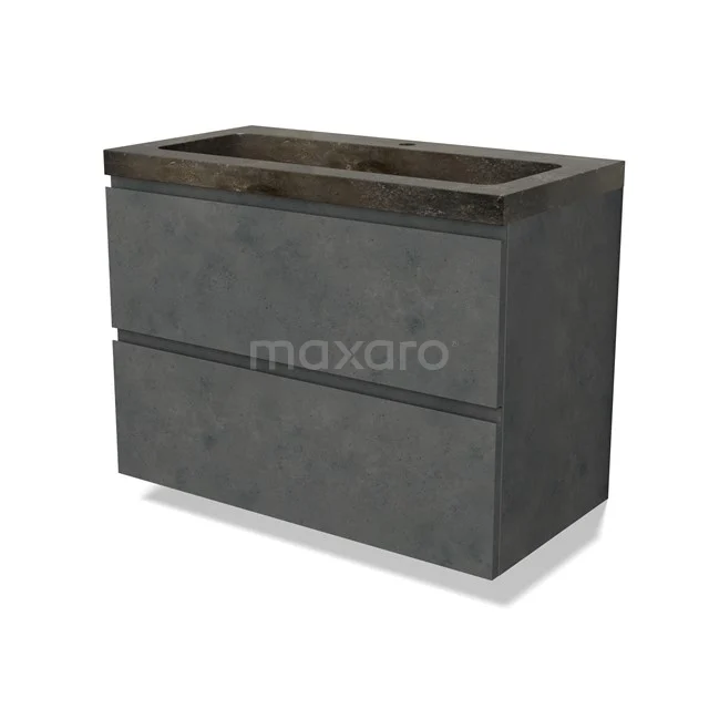 Modulo Bathroom furniture with sink | 90 cm Dark grey concrete Handle-less front Natural stone 2 Stacked drawers BMW17-04618