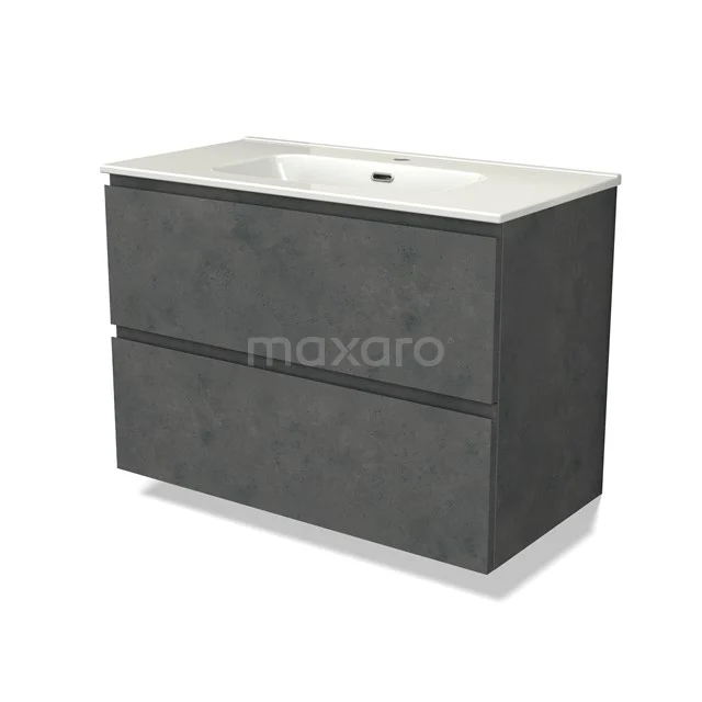 Modulo Vanity units with basin | 90 cm Dark grey concrete Handle-less front Ceramic 2 Stacked drawers BMW17-04622