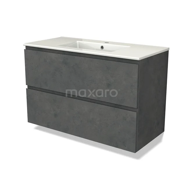 Modulo Bathroom furniture with sink | 100 cm Dark grey concrete Handle-less front Ceramic 2 Stacked drawers BMW17-04623