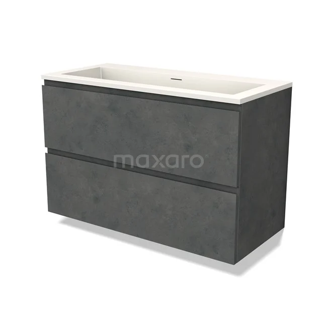 Modulo Vanity units with basin | 100 cm Dark grey concrete Handle-less front Solid surface 2 Stacked drawers BMW17-04631