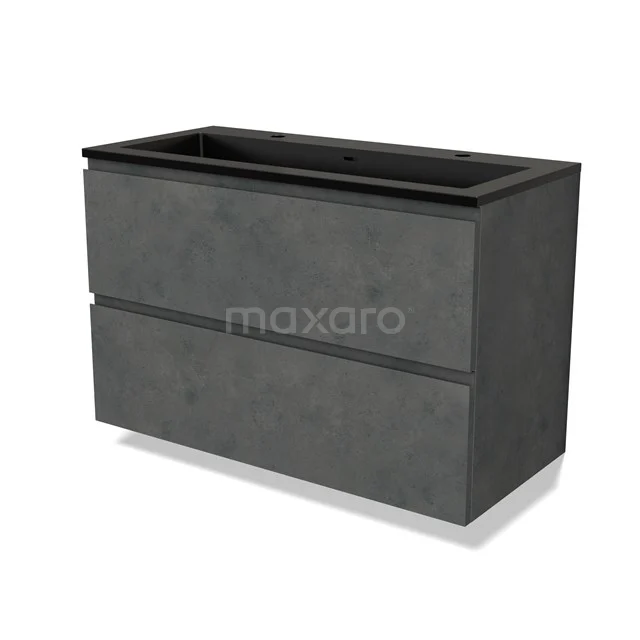 Modulo Vanity units with basin | 100 cm Dark grey concrete Handle-less front Quartz 2 Stacked drawers BMW17-04636