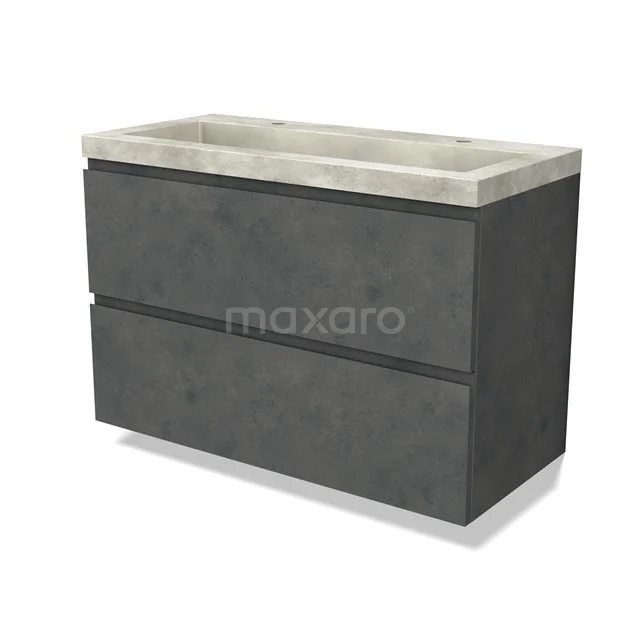 Modulo Vanity units with basin | 100 cm Dark grey concrete Handle-less front Concrete 2 Stacked drawers BMW17-04637
