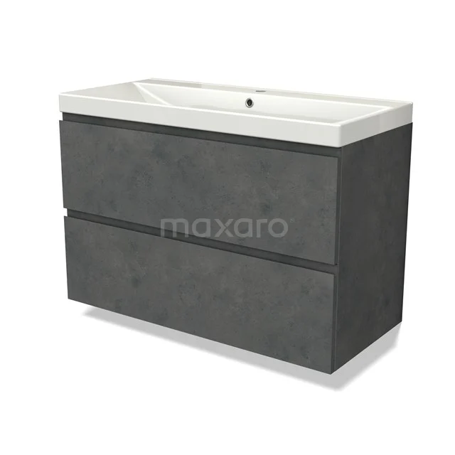 Modulo Vanity units with basin | 100 cm Dark grey concrete Handle-less front Ceramic 2 Stacked drawers BMW17-04638