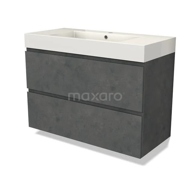Modulo Vanity units with basin | 100 cm Dark grey concrete Handle-less front Mineral marble 2 Stacked drawers BMW17-04641