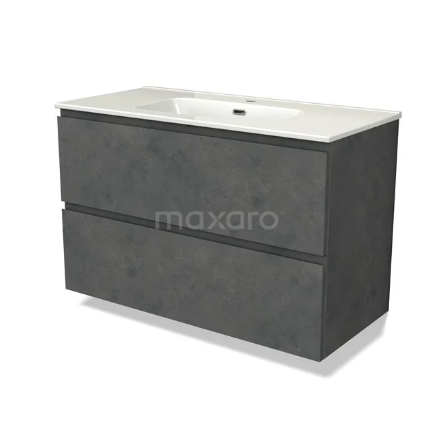 Modulo Vanity units with basin | 100 cm Dark grey concrete Handle-less front Ceramic 2 Stacked drawers BMW17-04642