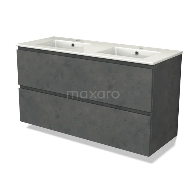 Modulo Vanity units with basin | 120 cm Dark grey concrete Handle-less front Ceramic 2 Stacked drawers BMW17-04643