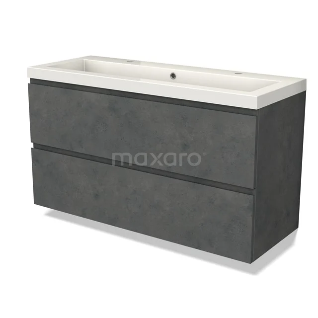 Modulo Vanity units with basin | 120 cm Dark grey concrete Handle-less front Mineral marble 2 Stacked drawers BMW17-04647