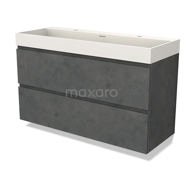 Modulo Vanity units with basin | 120 cm Dark grey concrete Handle-less front Solid surface 2 Stacked drawers BMW17-04659