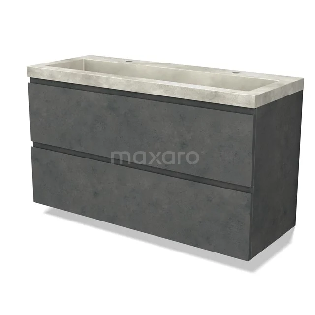 Modulo Waschtische | 120 cm Dunkelgrauer Beton Grifflos front Beton 2 übereinanderliegende Schubladen BMW17-04664
