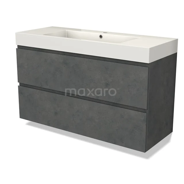 Modulo Vanity units with basin | 120 cm Dark grey concrete Handle-less front Mineral marble 2 Stacked drawers BMW17-04668