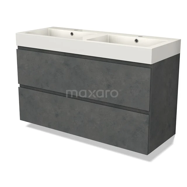 Modulo Vanity units with basin | 120 cm Dark grey concrete Handle-less front Mineral marble 2 Stacked drawers BMW17-04669