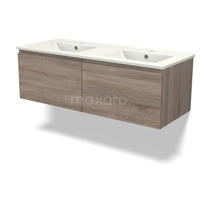 Modulo Waschtische | 120 cm Eiche Grifflos front Keramik 2 nebeneinanderliegende Schubladen BMW12-00965