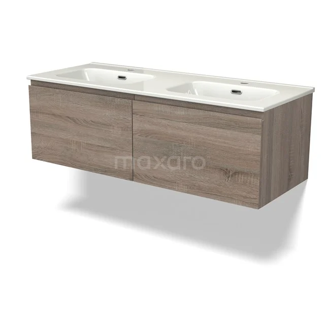 Modulo Waschtische | 120 cm Eiche Grifflos front Keramik 2 nebeneinanderliegende Schubladen BMW12-00967