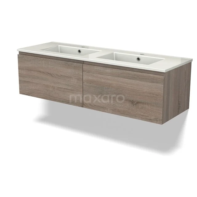 Modulo Vanity units with basin | 140 cm Oak Handle-less front Ceramic 2 Side-by-side drawers BMW12-00968