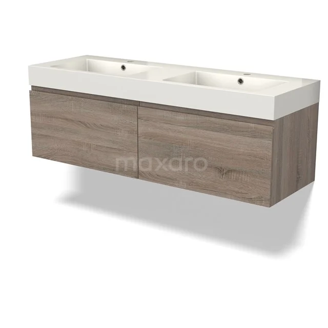 Modulo Waschtische | 140 cm Eiche Grifflos front Mineralguss 2 nebeneinanderliegende Schubladen BMW12-00972