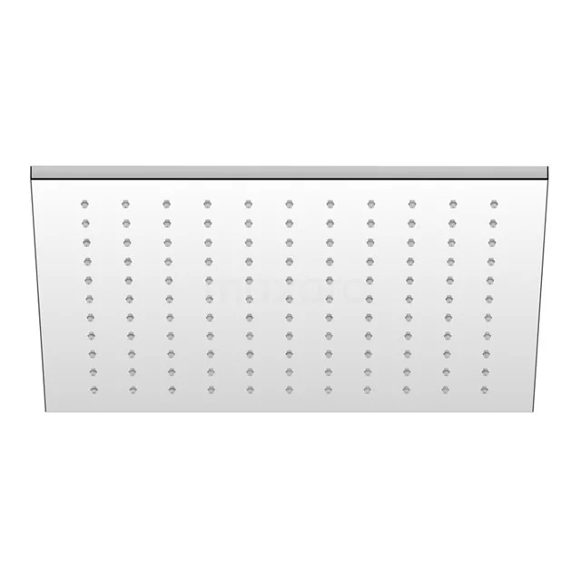 Rechteckiger chromatischer Regenduschekopf mit fein verteilten Sprühöffnungen, ideal für ein luxuriöses Badezimmererlebnis.