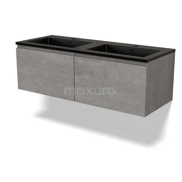 Modulo Waschtische | 120 cm Hellgrauer Beton Grifflos front Quarz 2 nebeneinanderliegende Schubladen BMW12-00984