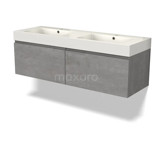 Modulo Waschtische | 140 cm Hellgrauer Beton Grifflos front Mineralguss 2 nebeneinanderliegende Schubladen BMW12-00993