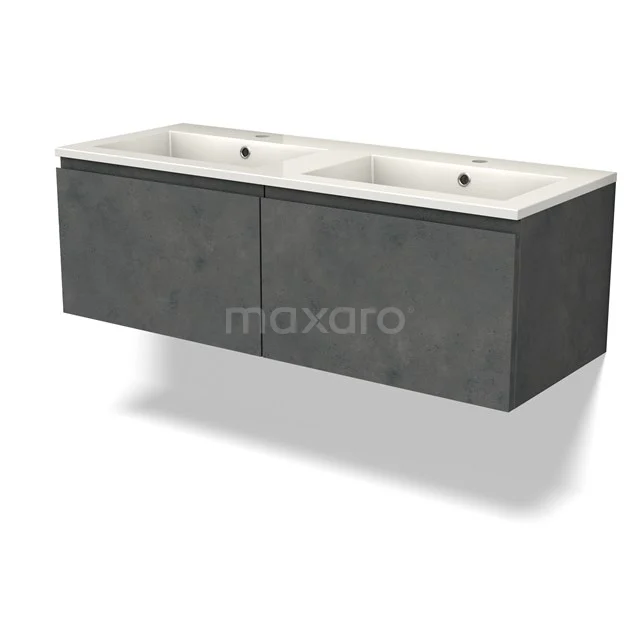 Modulo Waschtische | 120 cm Dunkelgrauer Beton Grifflos front Mineralguss 2 nebeneinanderliegende Schubladen BMW12-00999
