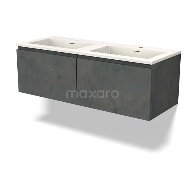 Modulo Waschtische | 120 cm Dunkelgrauer Beton Grifflos front Solid Surface 2 nebeneinanderliegende Schubladen BMW12-01001