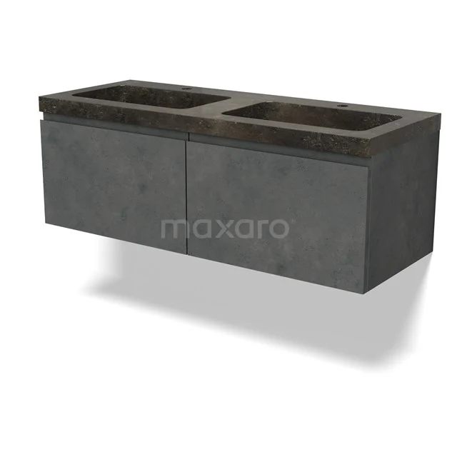 Modulo Waschtische | 120 cm Dunkelgrauer Beton Grifflos front Naturstein 2 nebeneinanderliegende Schubladen BMW12-01002